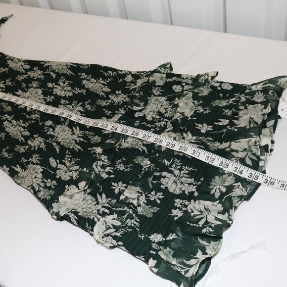 Abercrombie & Fitch Smocked Midi Dress Tie Straps Ruffle Green Floral Size S NWT - Picture 8 of 8